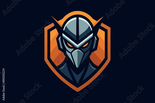 Stylized helmet and armor of a futuristic soldier in mascot logo form