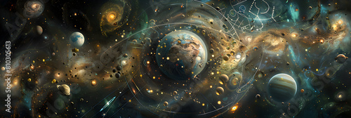 Artistic Depiction of Universal Laws Governing Celestial Bodies