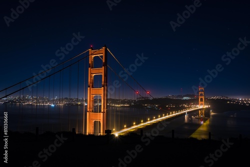Nighttime view of the illuminated golden gate bridge