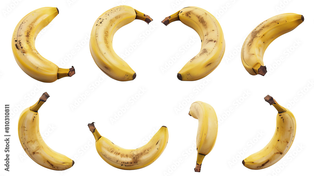 A collection of 3D rendered bananas on a white background. The bananas are in various positions and orientations. A collection of 3D rendered bananas on a white background. The bananas are in various positions and orientations.