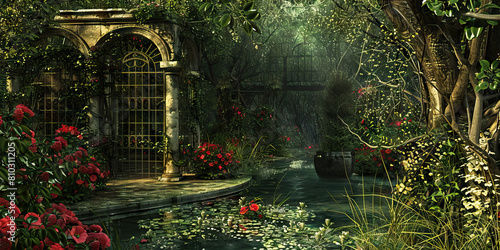 Enchanted Garden  Abstract Garden Setting with Flowers and Fairytale Elements  Ideal for Romantic or Fantasy Plays