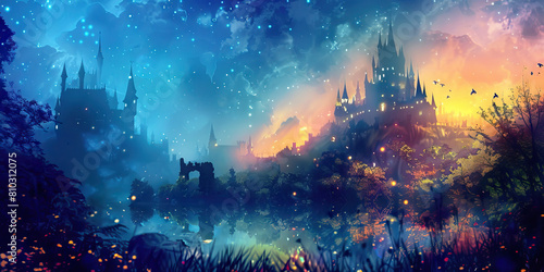 Magical Kingdom: Abstract Fantasy Realm with Castles and Magic, Perfect for Fairy Tale or Adventure Plays photo