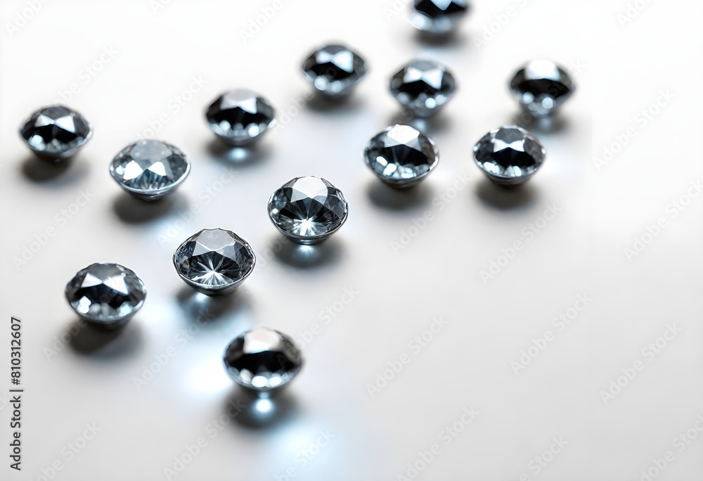 Scattered diamonds and silver beads on a light background create with ai Scattered diamonds and silver beads on a light background create with ai