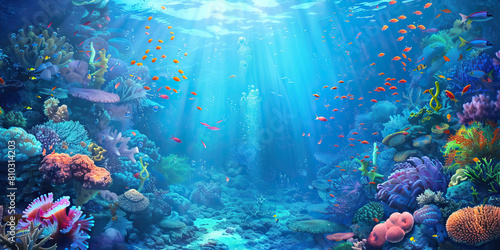 Underwater World  Abstract Underwater Scene with Marine Life and Coral  Ideal for Aquatic or Nautical Plays