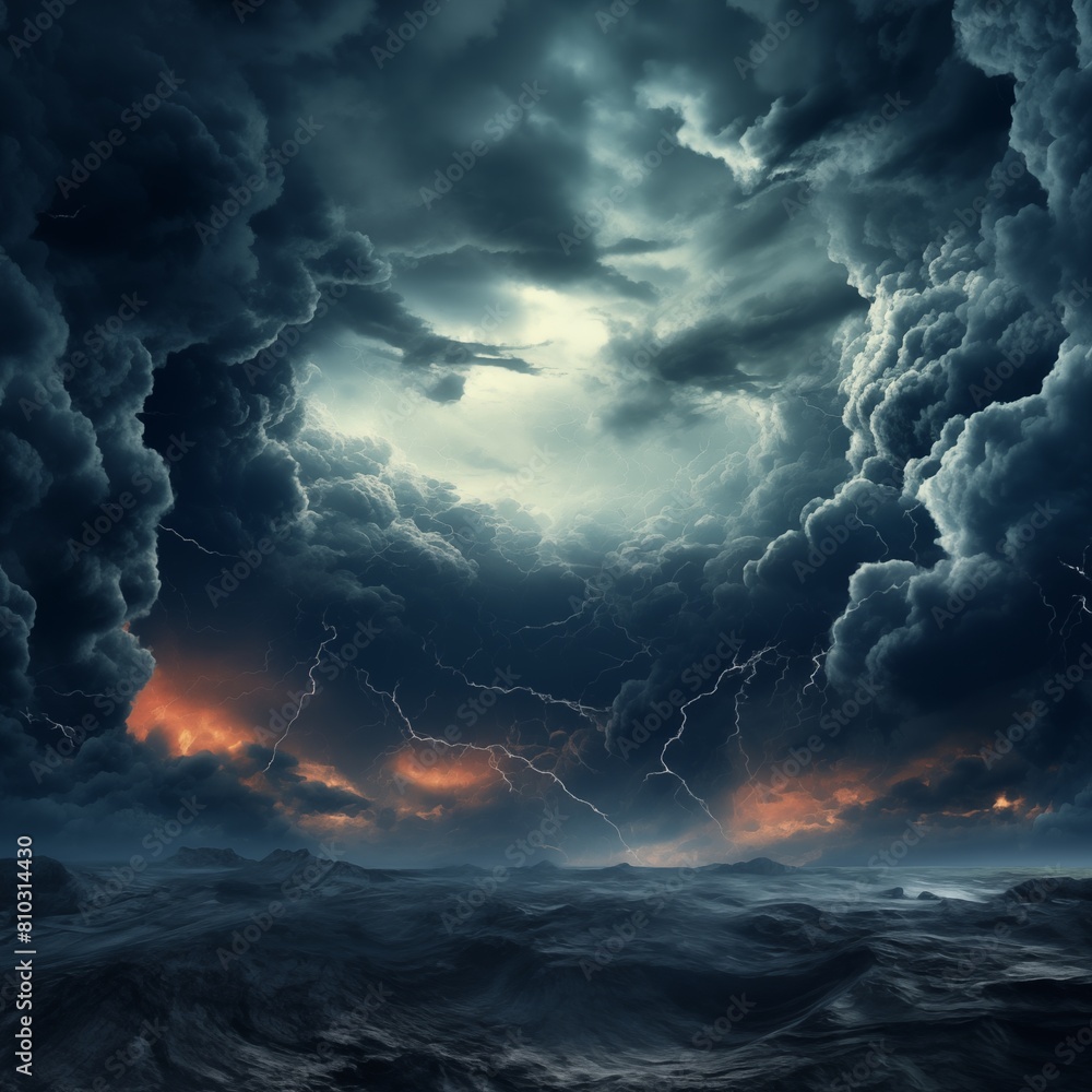 Dramatic Ocean Storm Illuminated by Lightning Under Moonlight Dramatic Ocean Storm Illuminated by Lightning Under Moonlight