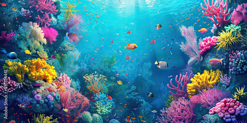 Underwater World  Abstract Underwater Scene with Marine Life and Coral  Ideal for Aquatic or Nautical Plays