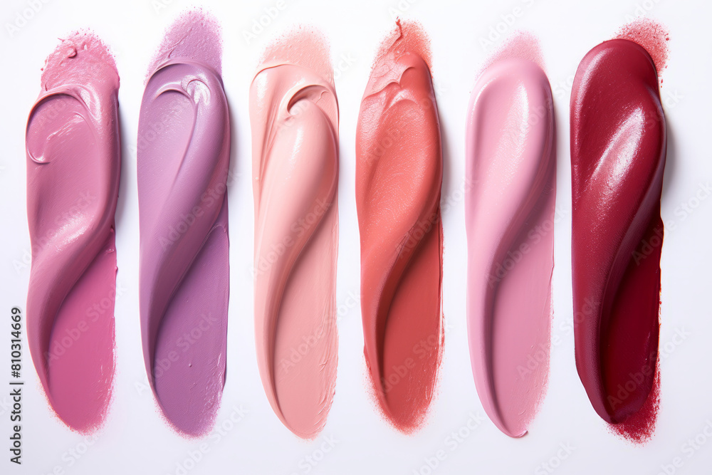 Assorted lipstick smears on white background Assorted lipstick smears on white background