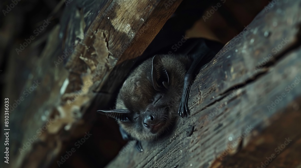 Fototapeta premium Sleeping Bat in Old Barn