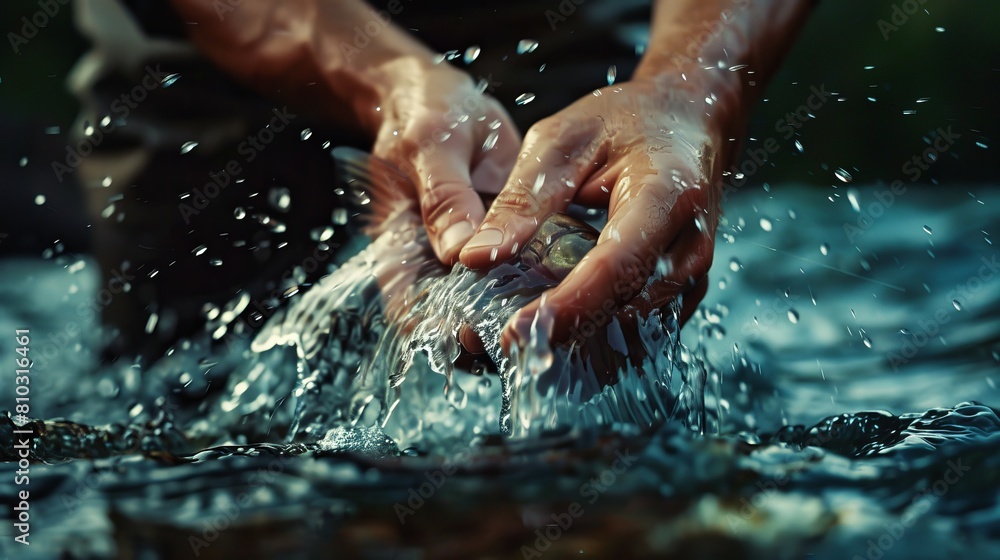 Fototapeta premium Fisherman's Hands Catching a Fish