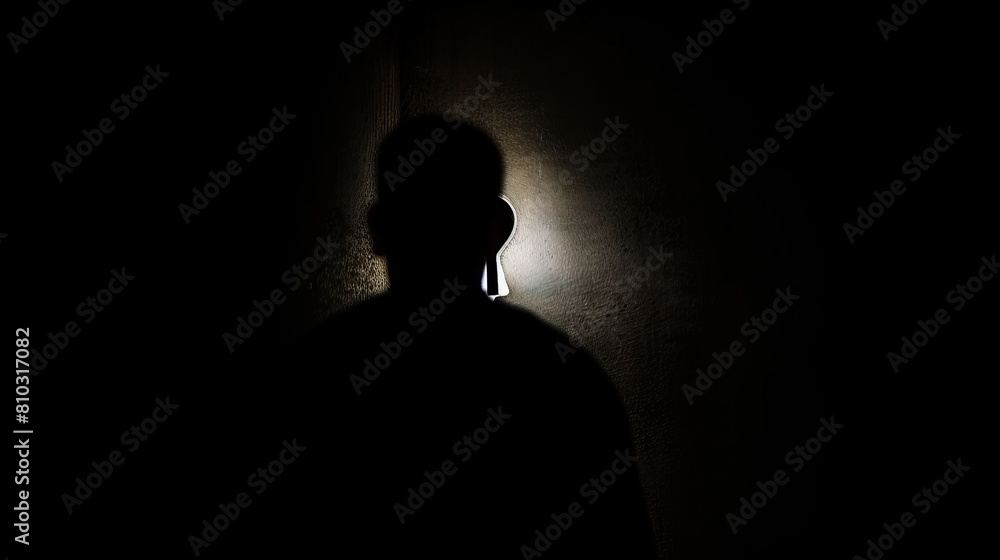 Enigmatic Silhouette Peeking Through Keyhole with Mystery