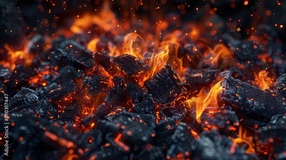 Intense Flames and Glowing Embers at Barbecue Grill Intense Flames and Glowing Embers at Barbecue Grill