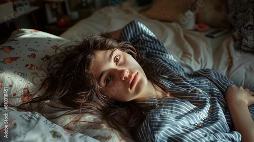 Apathetic young woman in bed