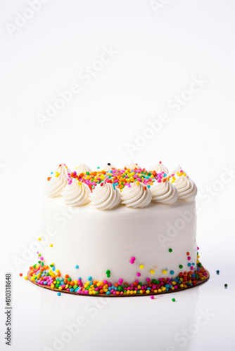 Colorful rainbow layer cake with sprinkles