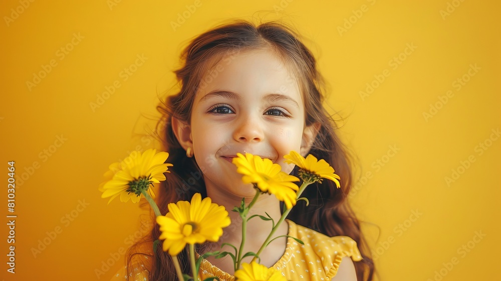 Joyful Young Girl with Yellow Flowers Joyful Young Girl with Yellow Flowers