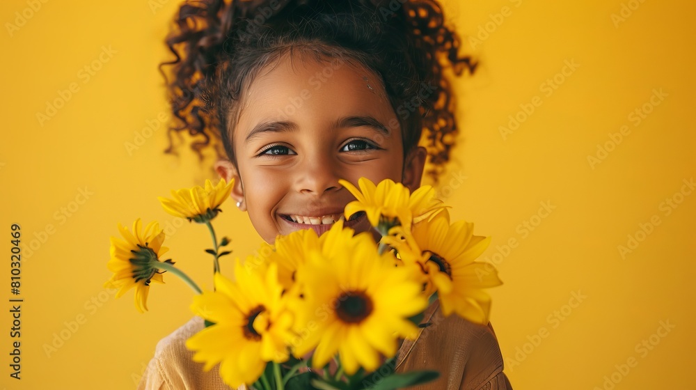 Joyful Young Girl with Yellow Flowers Joyful Young Girl with Yellow Flowers
