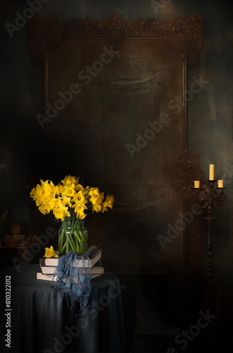 Yellow daffodils in vintage setting  photo