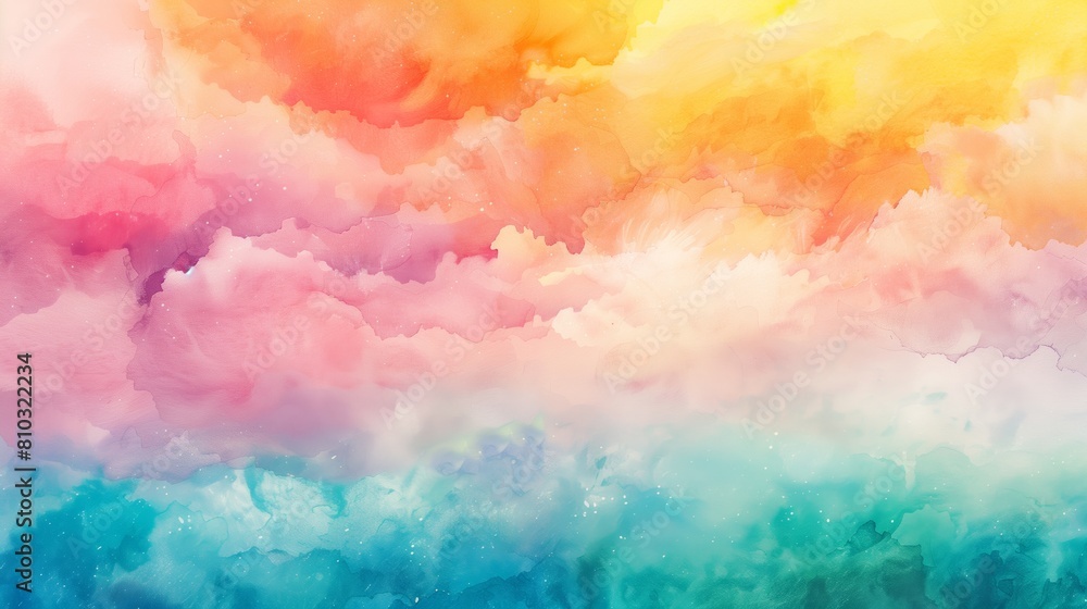 Abstract rainbow watercolor style cloud sky texture.