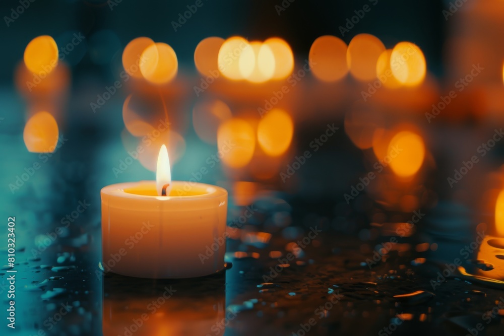 Lit candle on a dark background with bokeh Lit candle on a dark background with bokeh
