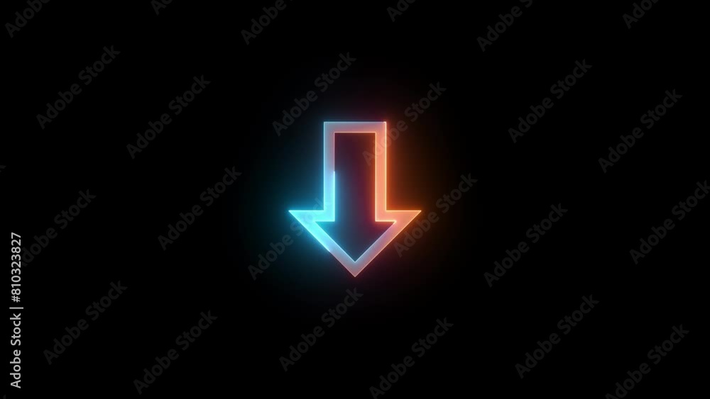 Neon bold down arrow icon brown cyan color glowing animated black background Neon bold down arrow icon brown cyan color glowing animated black background