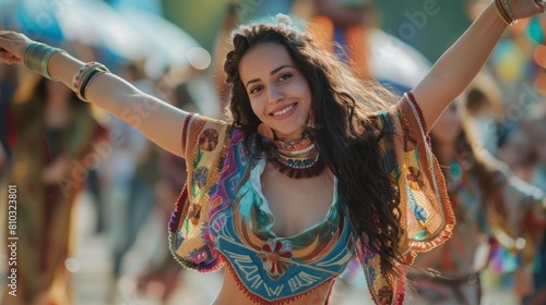 beautiful woman dancing at a festival