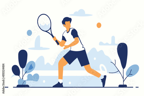 A man stands on a tennis court holding a tennis racquet