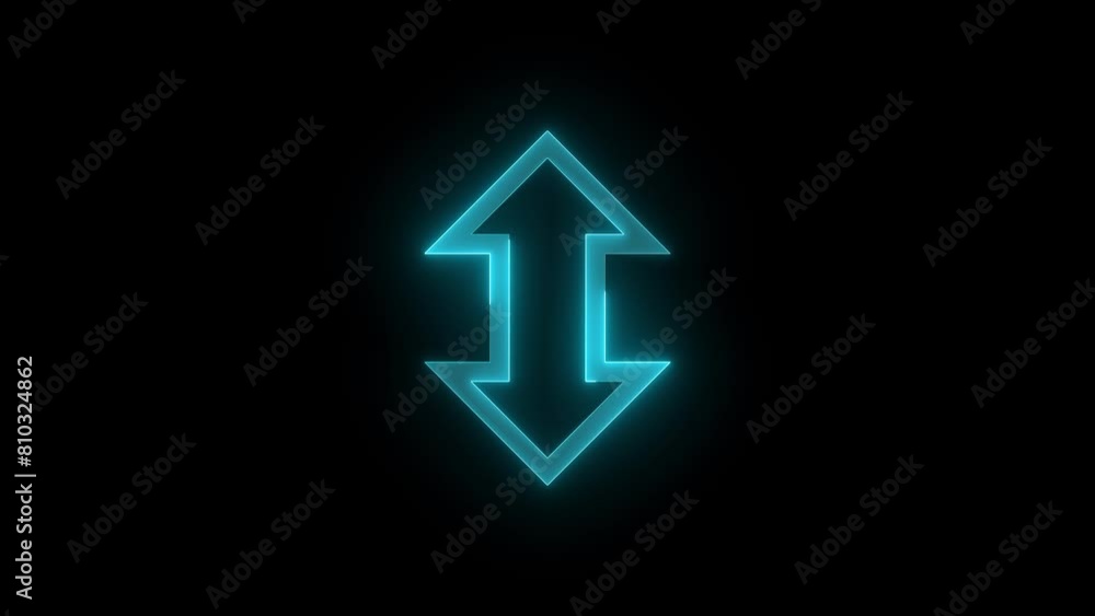 Neon up down direction arrow icon glowing neon cyan color animation black background Neon up down direction arrow icon glowing neon cyan color animation black background