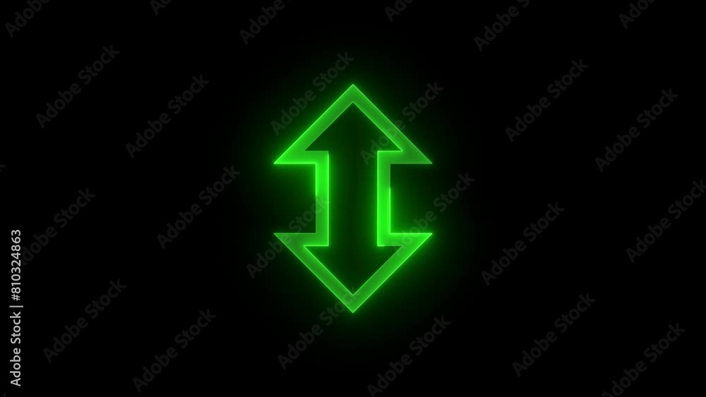 Neon up down direction arrow icon glowing neon green color animation black background Neon up down direction arrow icon glowing neon green color animation black background