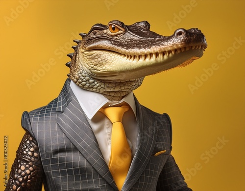 Stylish crocodile in a business suit on a yellow background © Verdiana