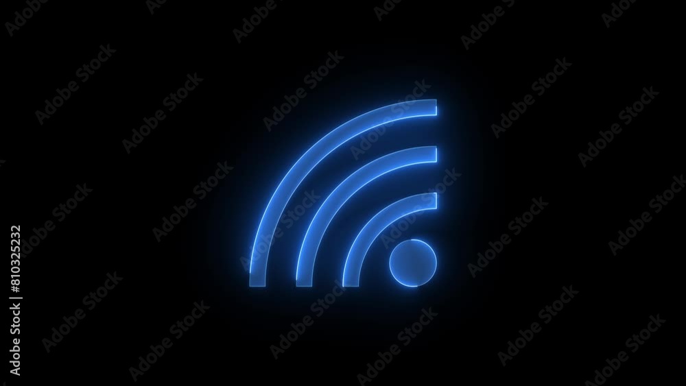 Neon wifi sign icon glowing neon blue color animation black background Neon wifi sign icon glowing neon blue color animation black background