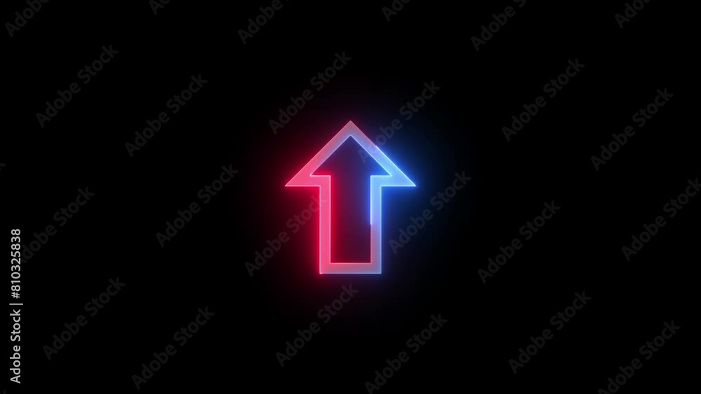 Neon bold up arrow icon blue red color glowing animated black background Neon bold up arrow icon blue red color glowing animated black background