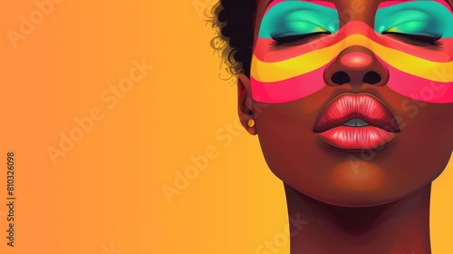 Rainbow blush on African American cheeks flat design top view cheerful makeup theme cartoon drawing Analogous Color Scheme photo