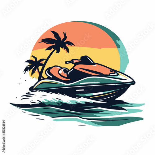 Jetski in cartoon, doodle style. Image for t-shirt, web, mobile apps and ui. Isolated 2d vector illustration in logo, icon, sketch style, Eps 10. AI Generative