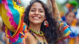 Beautiful Latin woman at a festival dancing during the day in high resolution and high quality. concept dance, latin