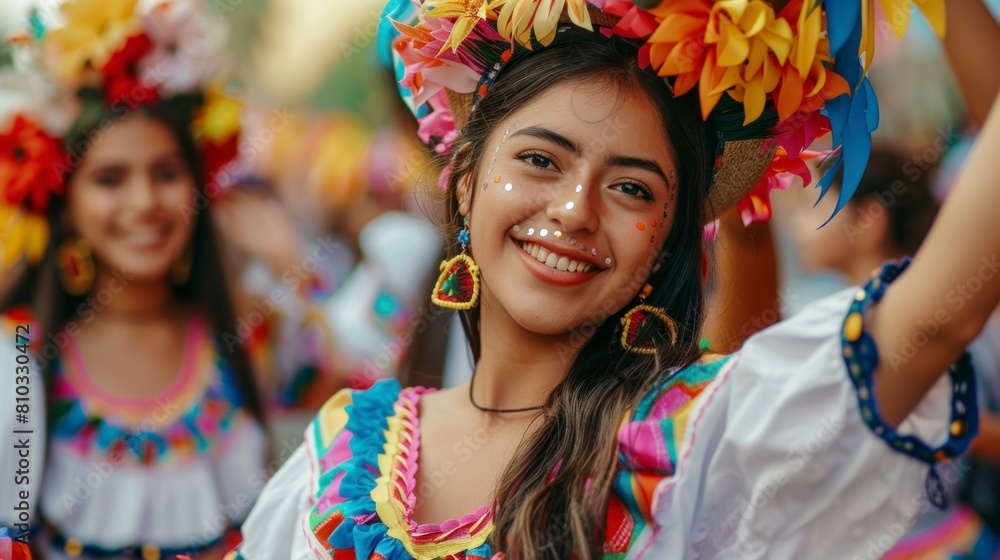 Beautiful Latin woman at a festival dancing during the day in high resolution and high quality. concept dance,latina,south america,woman
