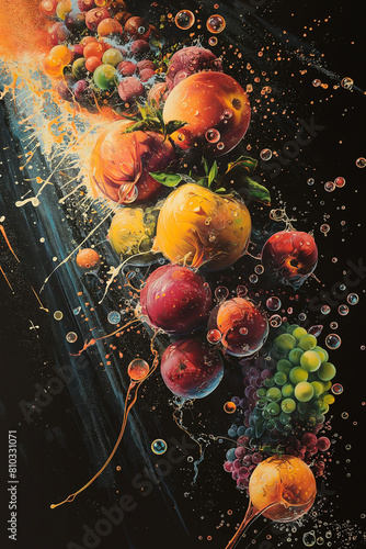A beautiful painting of a variety of fruits.