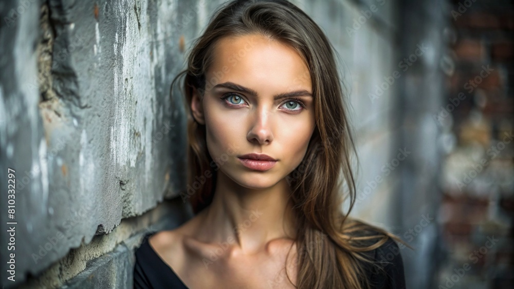 a woman that is standing in front of a wall, beautiful female face a woman that is standing in front of a wall, beautiful female face