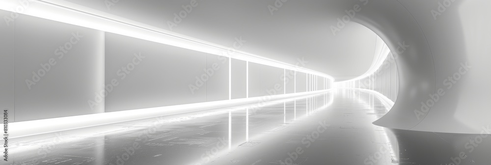White futuristic corridor with neon lighting White futuristic corridor with neon lighting