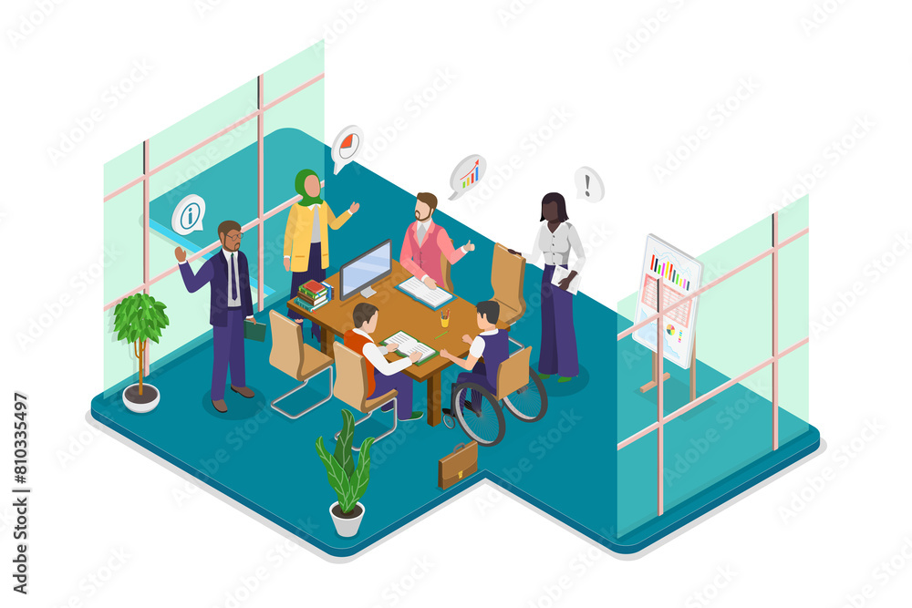 3D Isometric Flat Illustration of Diversity And Inclusion In Workplace, Employee Protection 3D Isometric Flat Illustration of Diversity And Inclusion In Workplace, Employee Protection