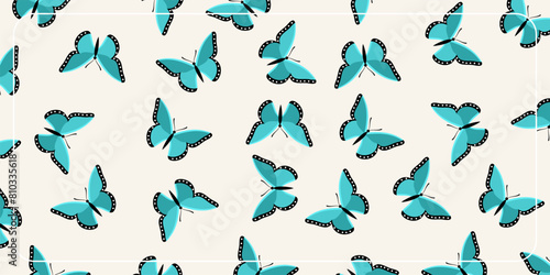 summer background seamless pattern with blue butterfly icons. design for banner, poster, greeting card, social media.