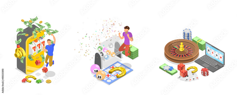 Obraz premium 3D Isometric Flat Illustration of Internet Gambling, Online Casino