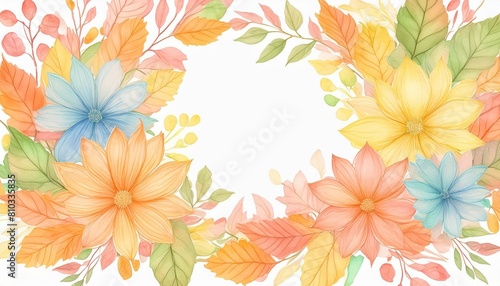 Pastel Watercolor Flower Frame with Hand-Painted Autumn Leaves - Cute Design for Templates  Weddings  and Fall Decorations