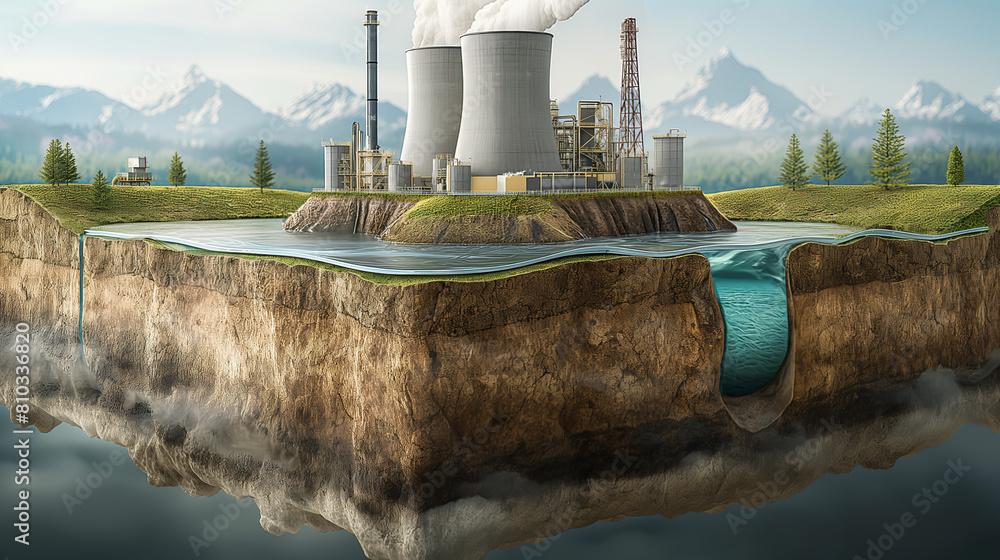 The image shows a coal power plant on a small piece of land surrounded