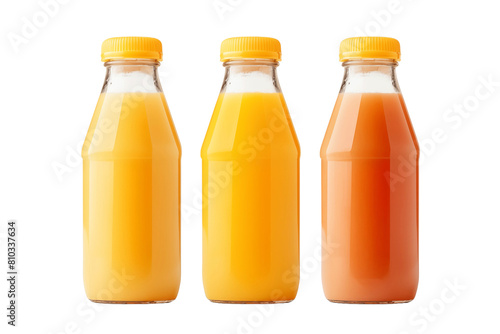 Three orange juice bottles with lids