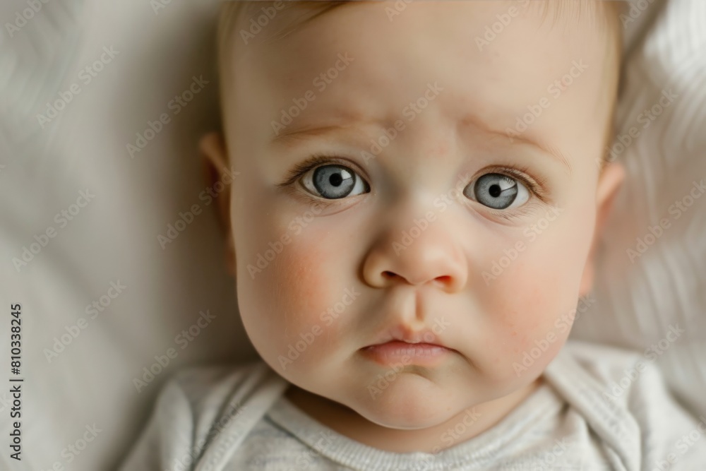 A portrait of a baby with a thoughtful expression. The eyebrows are furrowed and the lips are pursed. The baby is thinking deeply and contemplating. A portrait of a baby with a thoughtful expression. The eyebrows are furrowed and the lips are pursed. The baby is thinking deeply and contemplating.