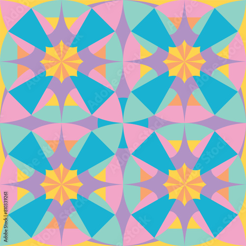 Mosaico de mandandalas en tonos frios y contrastes amarillos y naranjas