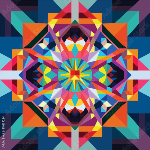 Mandala de rosa de los vientos en tonos intensos simulando perspectiva a un punto de fuga