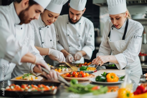 Fototapeta Naklejka Na Ścianę i Meble -  Chefs preparing dishes in a restaurant kitchen