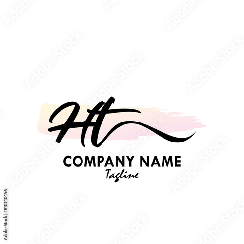 HT Watercolor Initial Logo Design Vector