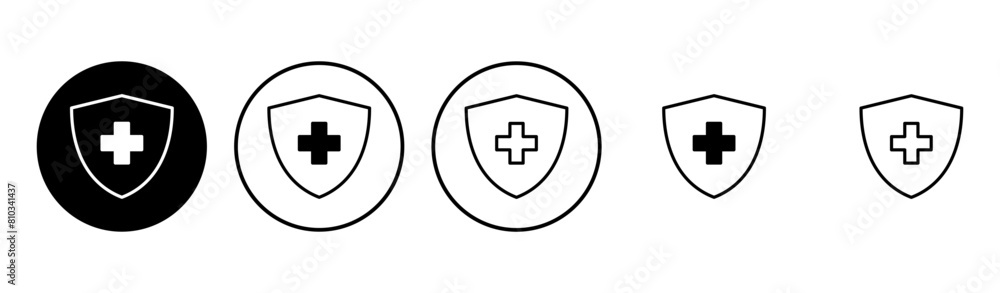 Health insurance icon set. Insurance health document icon Health insurance icon set. Insurance health document icon