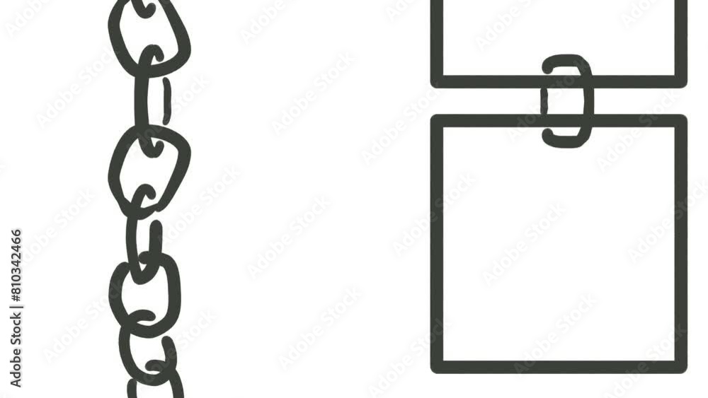 Opposite the vertical chains are rectangular frames connected by a chain link. Opposite the vertical chains are rectangular frames connected by a chain link.
